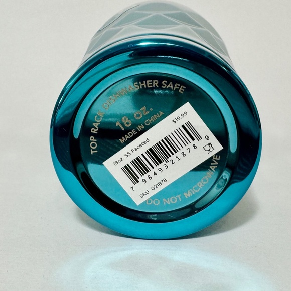 Faceted Stainless Steal Tumbler with lid - TEAL - Picture 3 of 3